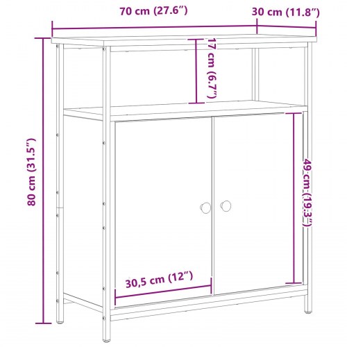 Væghængt Skab Sort Eg 69,5x34x90 cm Konstrueret Træ