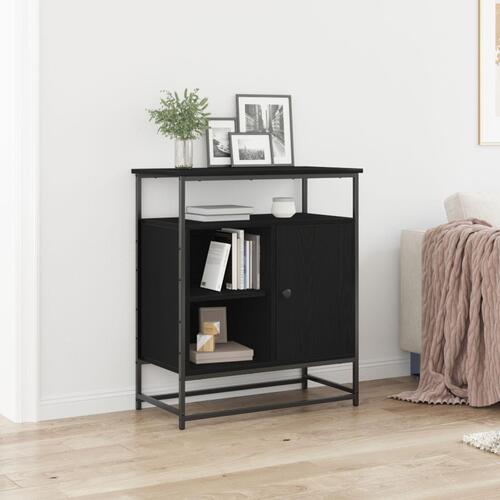 Skænk Sort Eg 69x35x80 cm Konstrueret Træ og Stål