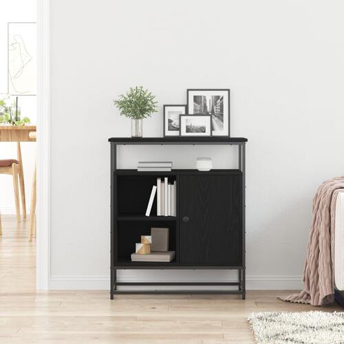 Skænk Sort Eg 69x35x80 cm Konstrueret Træ og Stål