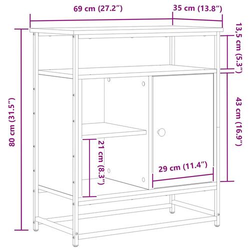 Skænk Sort Eg 69x35x80 cm Konstrueret Træ og Stål