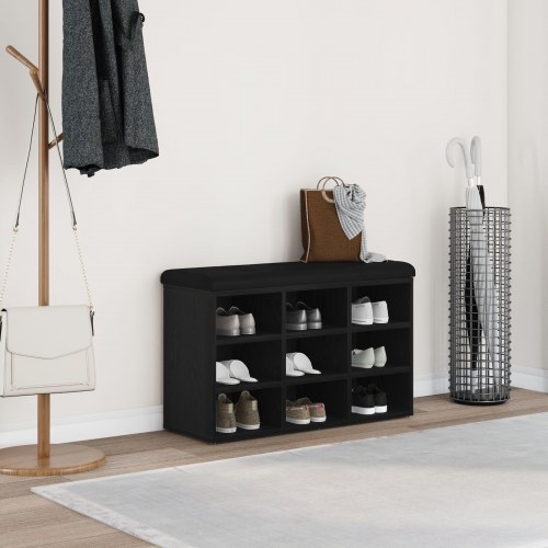 Opbevaringsbænk Sort Eg 80x30x48 cm Ingeniørtræ