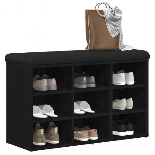 Opbevaringsbænk Sort Eg 80x30x48 cm Ingeniørtræ