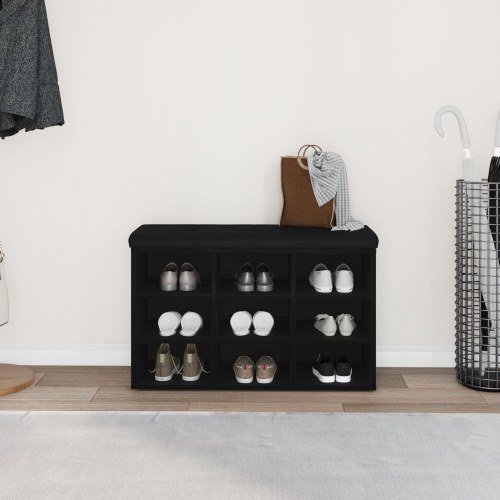 Opbevaringsbænk Sort Eg 80x30x48 cm Ingeniørtræ