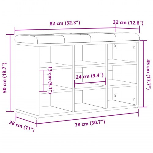 Opbevaringsbænk Sort Eg 80x30x48 cm Ingeniørtræ