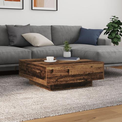 Sofabord med LED-lys Gammel Træ 80x80x31 cm