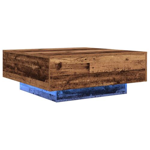 Sofabord med LED-lys Gammel Træ 80x80x31 cm