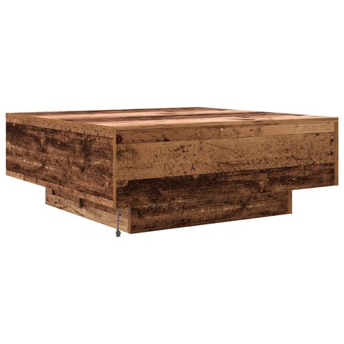 Sofabord med LED-lys Gammel Træ 80x80x31 cm