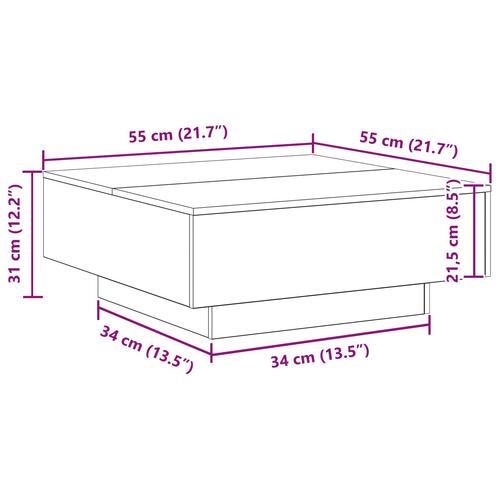 Sofabord med LED-lys Gammel Træ 80x80x31 cm