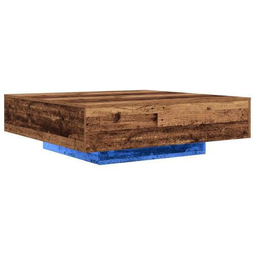 Kaffebord med LED-lys Gamle Træ 100x100x31 cm