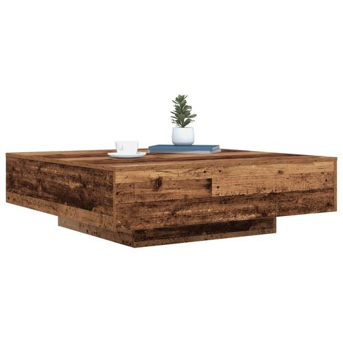 Kaffebord med LED-lys Gamle Træ 100x100x31 cm