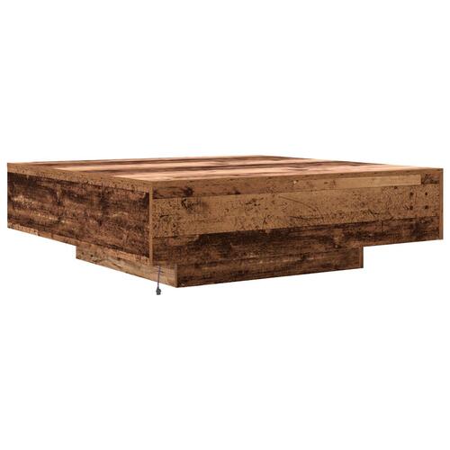 Kaffebord med LED-lys Gamle Træ 100x100x31 cm