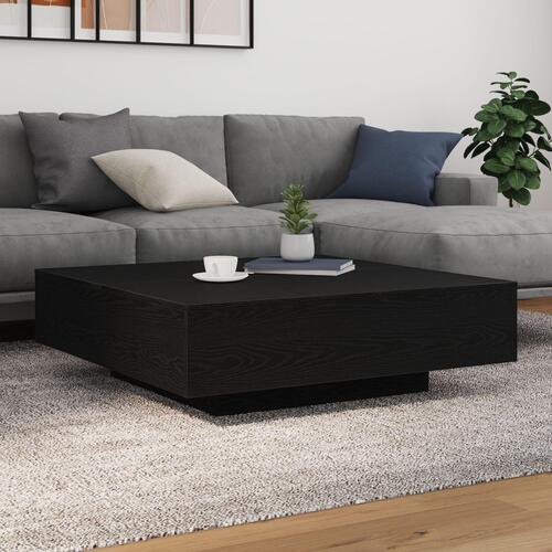Sofabord med LED-lys Sort Eg 100x100x31 cm
