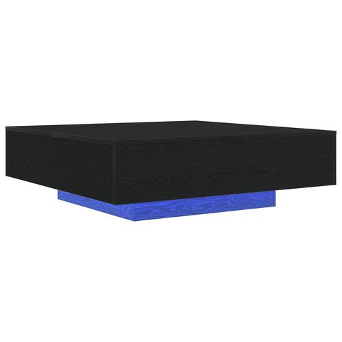 Sofabord med LED-lys Sort Eg 100x100x31 cm
