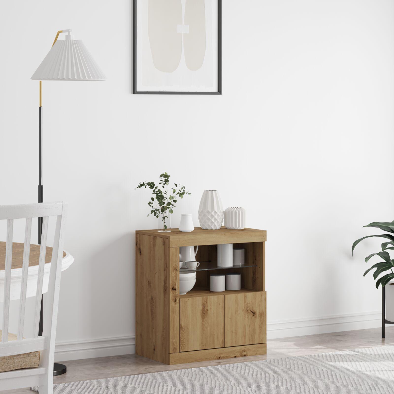 Skænk med LED Lys i Artisan Eg 60,5x37x67 cm