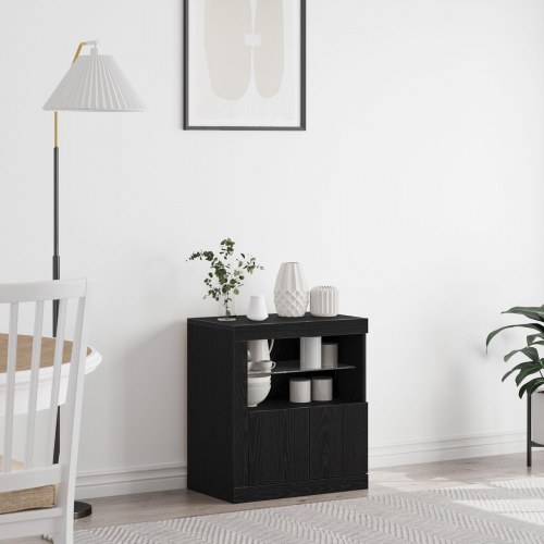 Skab med LED lys Sort Eg 60,5x37x67 cm