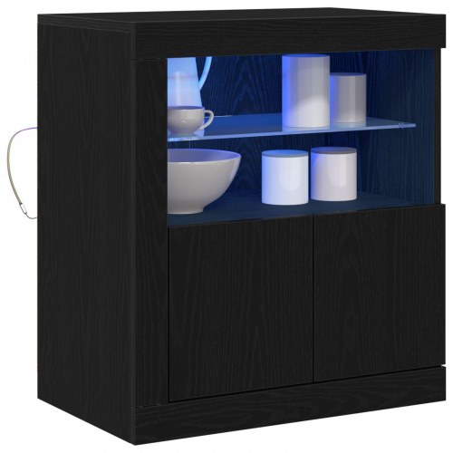 Skab med LED lys Sort Eg 60,5x37x67 cm