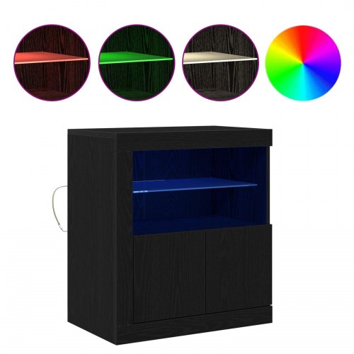 Skab med LED lys Sort Eg 60,5x37x67 cm