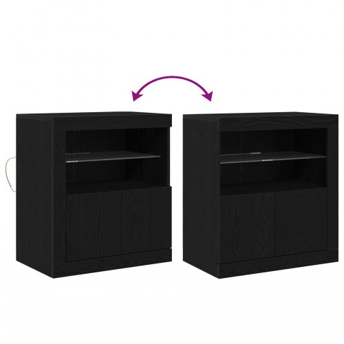 Skab med LED lys Sort Eg 60,5x37x67 cm