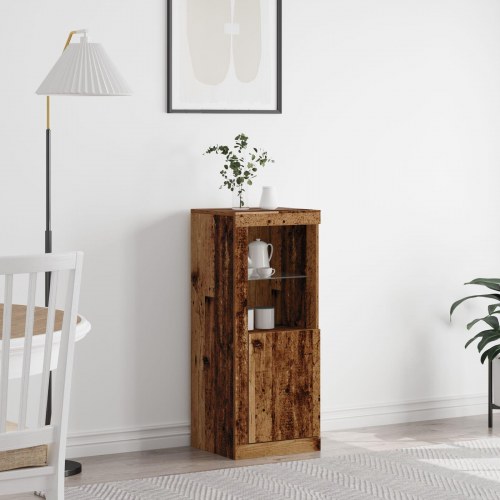 Sideboard med LED Lys Gamle Træ 41x37x100 cm