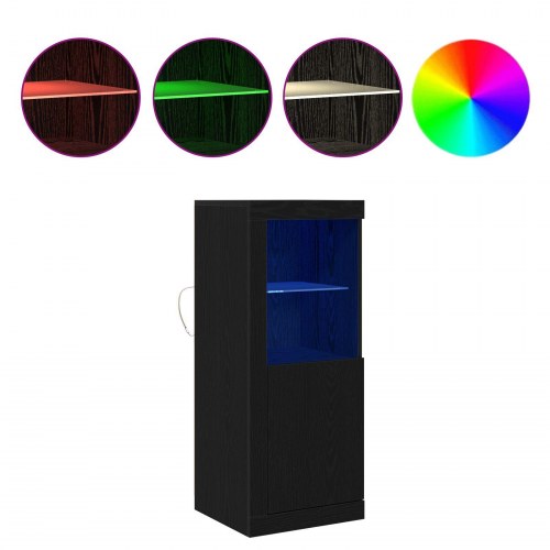 Skab med LED Lys Sort Eg 41x37x100 cm