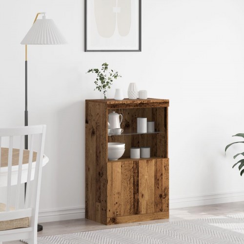 Sideboard med LED-lys Gamle Træ 60x37x100 cm