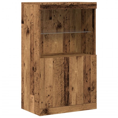 Sideboard med LED-lys Gamle Træ 60x37x100 cm