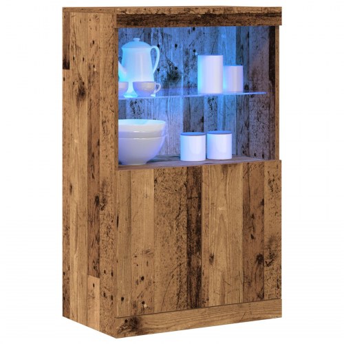 Sideboard med LED-lys Gamle Træ 60x37x100 cm