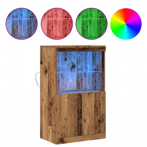 Sideboard med LED-lys Gamle Træ 60x37x100 cm