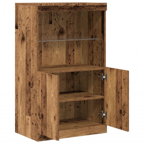 Sideboard med LED-lys Gamle Træ 60x37x100 cm
