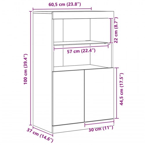 Sideboard med LED-lys Gamle Træ 60x37x100 cm