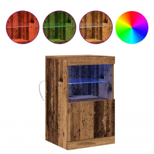 Sideboard med LED Lys Gammelt Træ 41x37x67 cm
