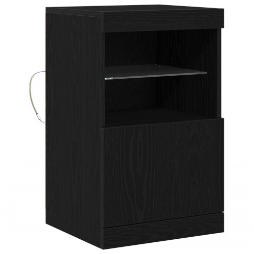 Sideboard med LED-lys Sort Eg 41x37x67 cm