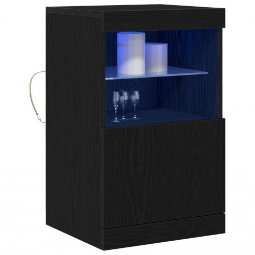 Sideboard med LED-lys Sort Eg 41x37x67 cm