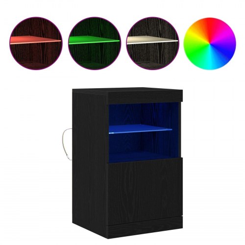Sideboard med LED-lys Sort Eg 41x37x67 cm
