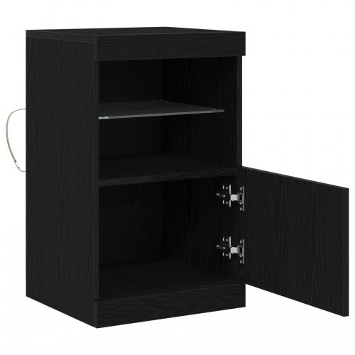 Sideboard med LED-lys Sort Eg 41x37x67 cm