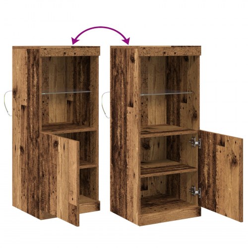 Sideboard med LED-lys Gamle Træ 41x37x100 cm