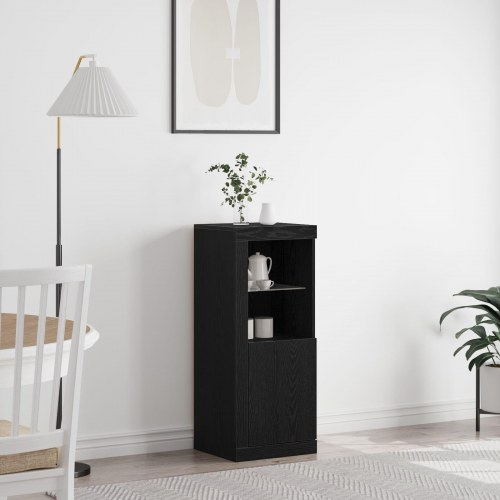 Sideboard med LED Lys Sort Eg 41x37x100 cm