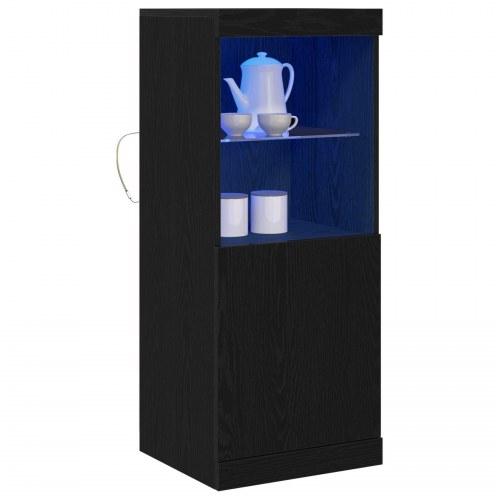 Sideboard med LED Lys Sort Eg 41x37x100 cm