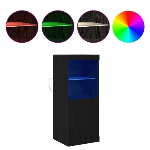 Sideboard med LED Lys Sort Eg 41x37x100 cm