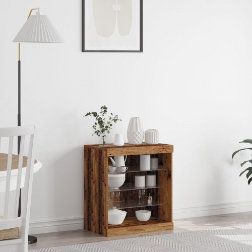 Skab med LED lys Gamle træ 60,5x37x67 cm