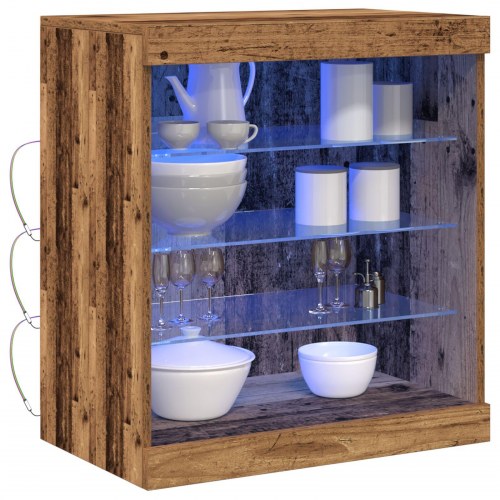 Skab med LED lys Gamle træ 60,5x37x67 cm