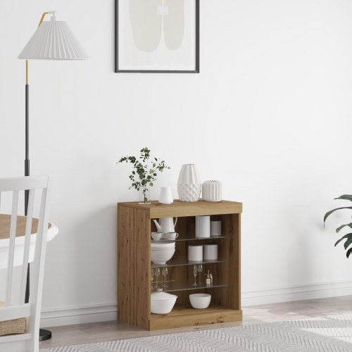 Sideboard med LED-lys i Artisansk egetræ 60,5x37x67 cm