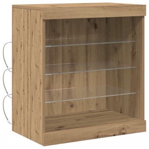 Sideboard med LED-lys i Artisansk egetræ 60,5x37x67 cm