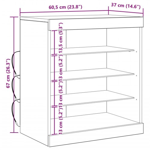 Sideboard med LED-lys i Artisansk egetræ 60,5x37x67 cm