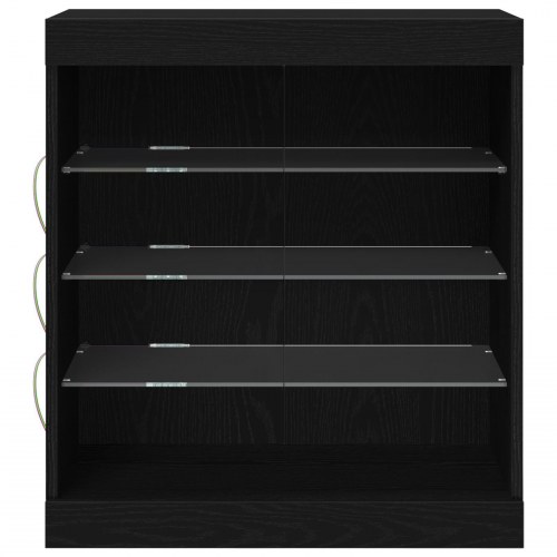 Sideboard med LED Lys Sort Eg 60,5x37x67 cm