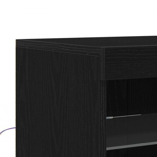 Sideboard med LED Lys Sort Eg 60,5x37x67 cm