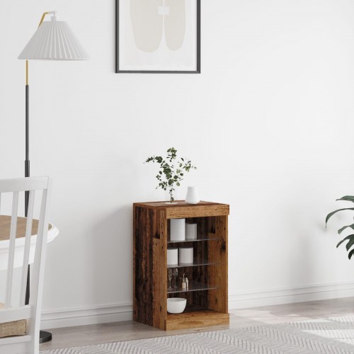 Skænk med LED-lys Gammelt træ 41x37x67 cm