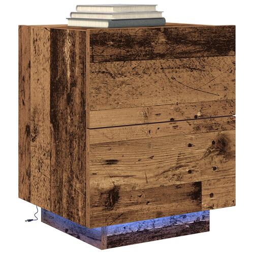 Natborde med LED-lys 2 stk Gamle træ 45x40x55 cm