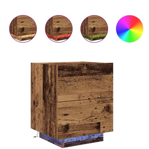 Natborde med LED-lys 2 stk Gamle træ 45x40x55 cm