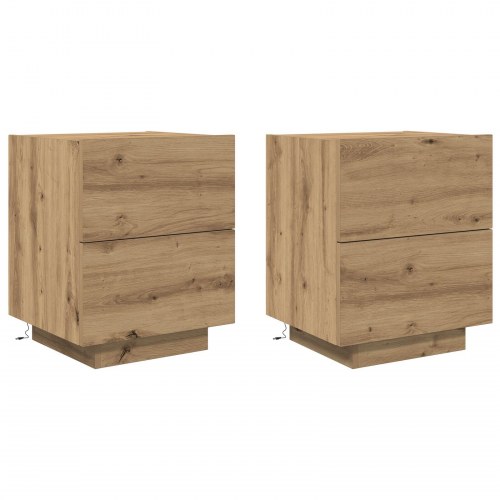 Sengeborde med LED-lys 2 stk Artisan Eg 45x40x55 cm